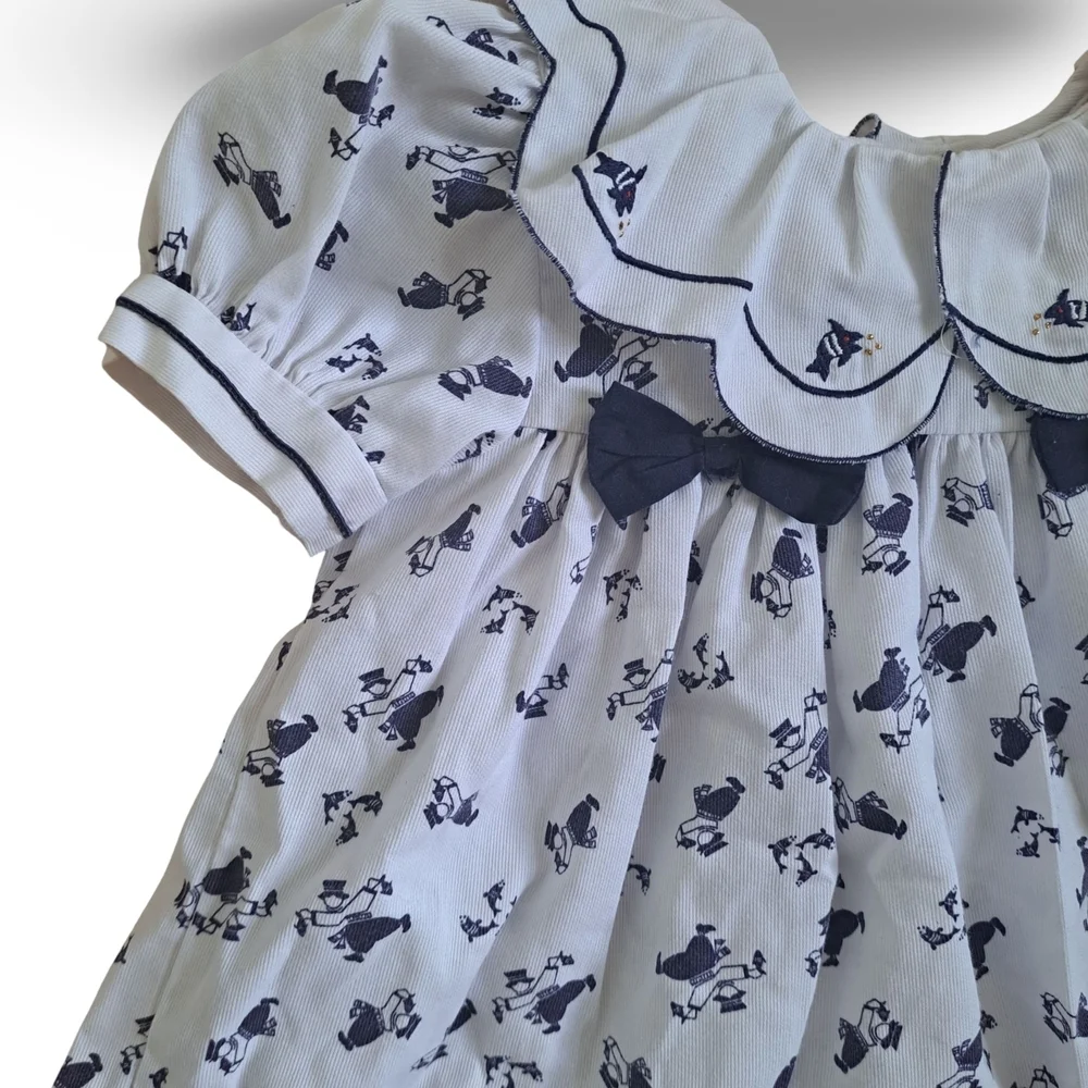 Vintage Kids Dress with Navy Print Toddler 2 Years - Picture 2 of 5